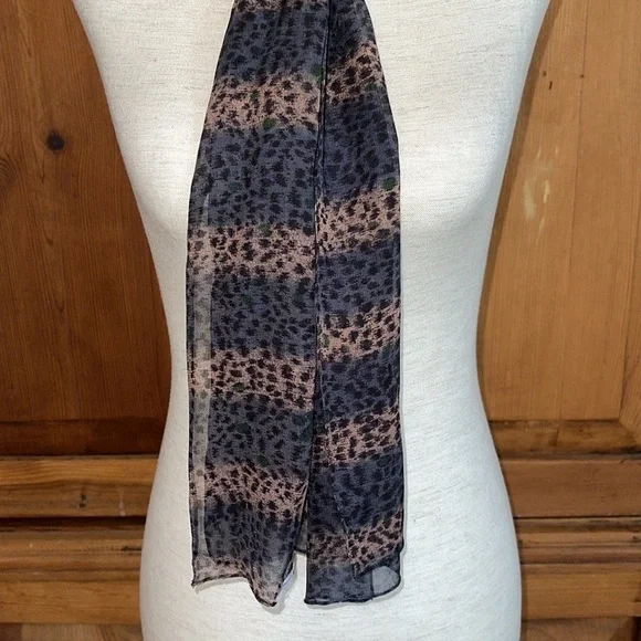 Silk Chiffon Cheetah Print Sheer Oblong Scarf 74” X 12”